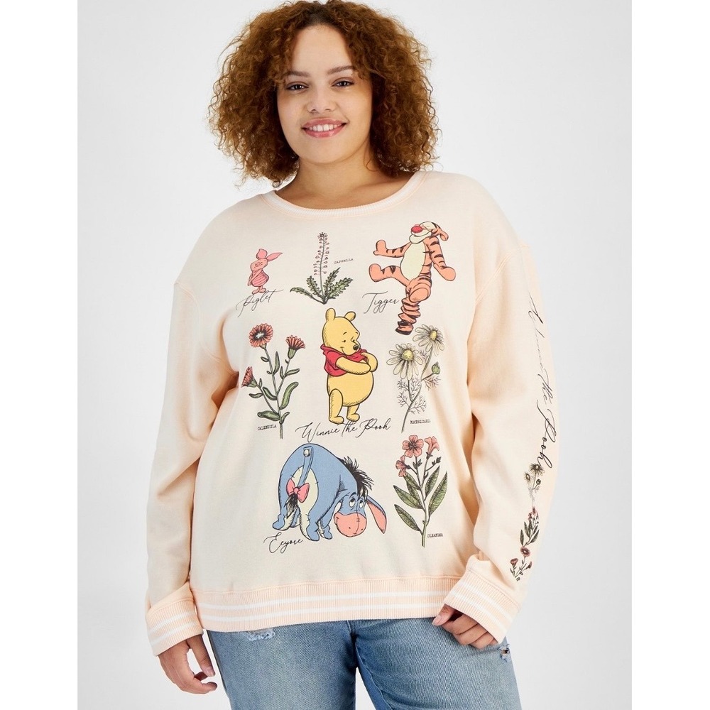 Disney Winnie the Pooh Botanical Sweatshirt Peach Fleece Pullover 2X NEW - Picture 1 of 13